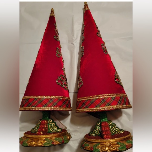 Pair 2019 Katherines Collection 24" Jeweled Cone Tree Christmas Wishes Holiday - Picture 2 of 11